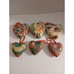 Lot Of 6 Heart Shaped Christmas Holiday Ornaments F2